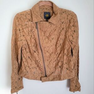 OBR Anthropologie Brown Lace Zippered Jacket Size Medium